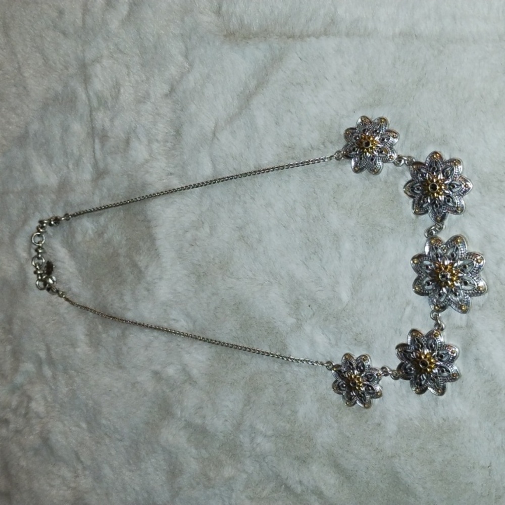 Lucky Brand Marcasite Two Tone Swirl Flower Necklace